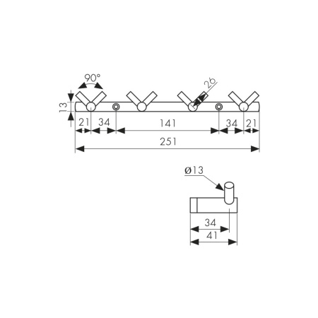 H0034 Планка KAISER с 4-мя V-крючками 